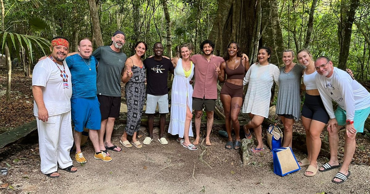 Smiling Life Synergy Retreat group with facilitators in the jungle near Playa del Carmen, Mexico